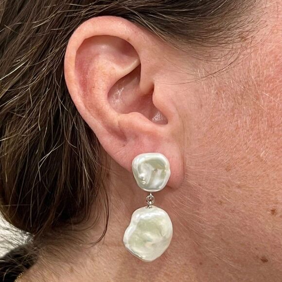 Fresh Water Pearl Dangle Earrings 14k White Gold Certified $799 018542 - Picture 1 of 7